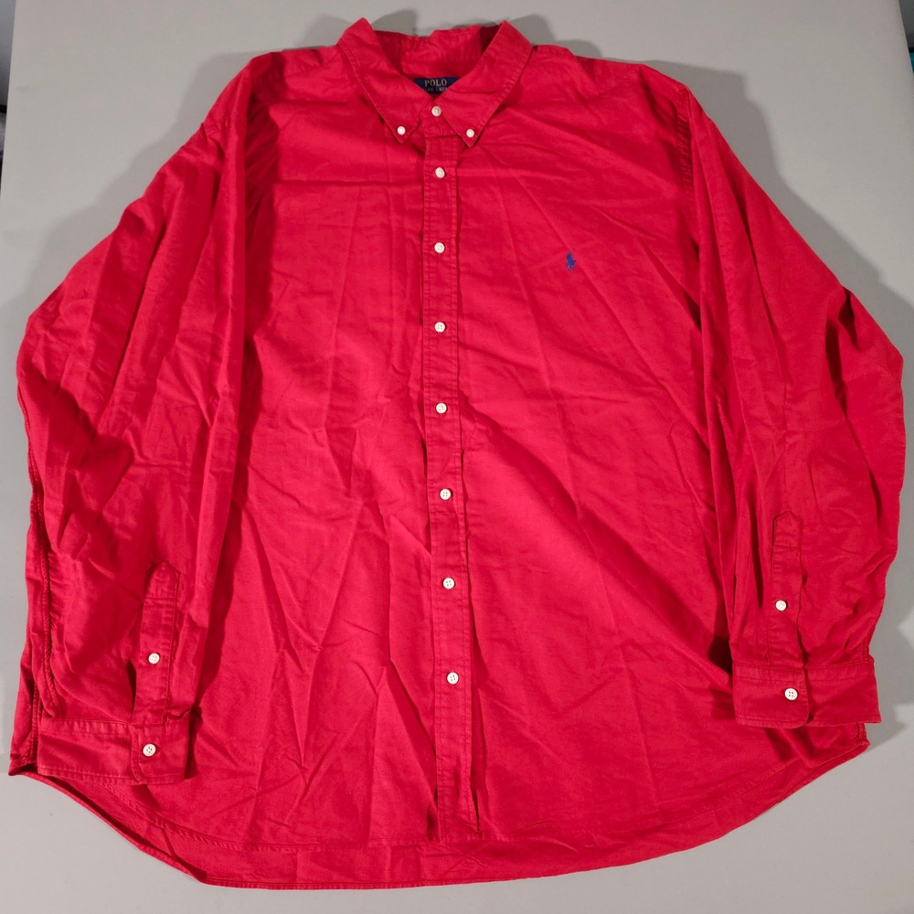 Polo Ralph Lauren Button Down Shirt Mens 4XB Red Cotton Long Sleeve Pony Logo